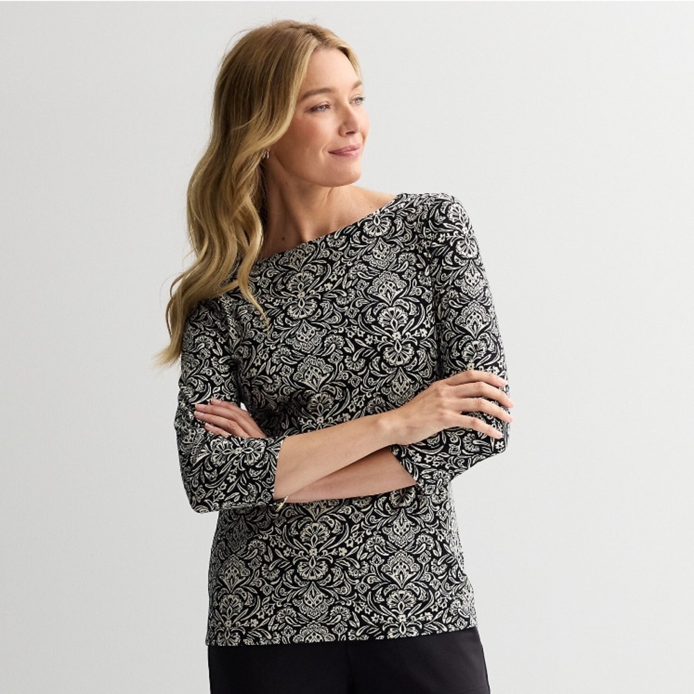 Elegant Boatneck Patterned Top